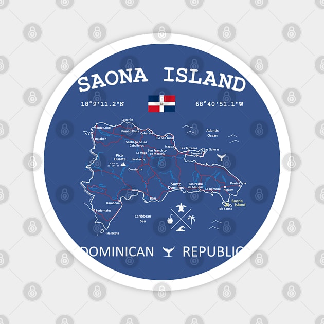 Saona Island Dominican Republic Flag Travel Map Coordinates GPS Magnet by French Salsa